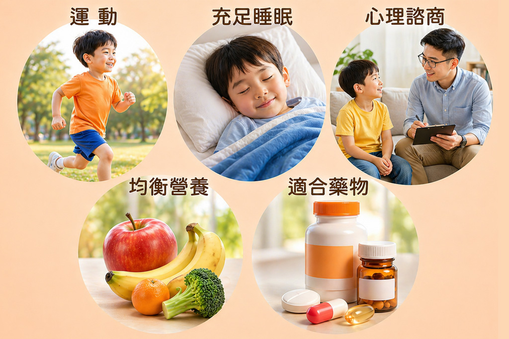ADHD多元治療方式圖解：非藥物與藥物治療並行